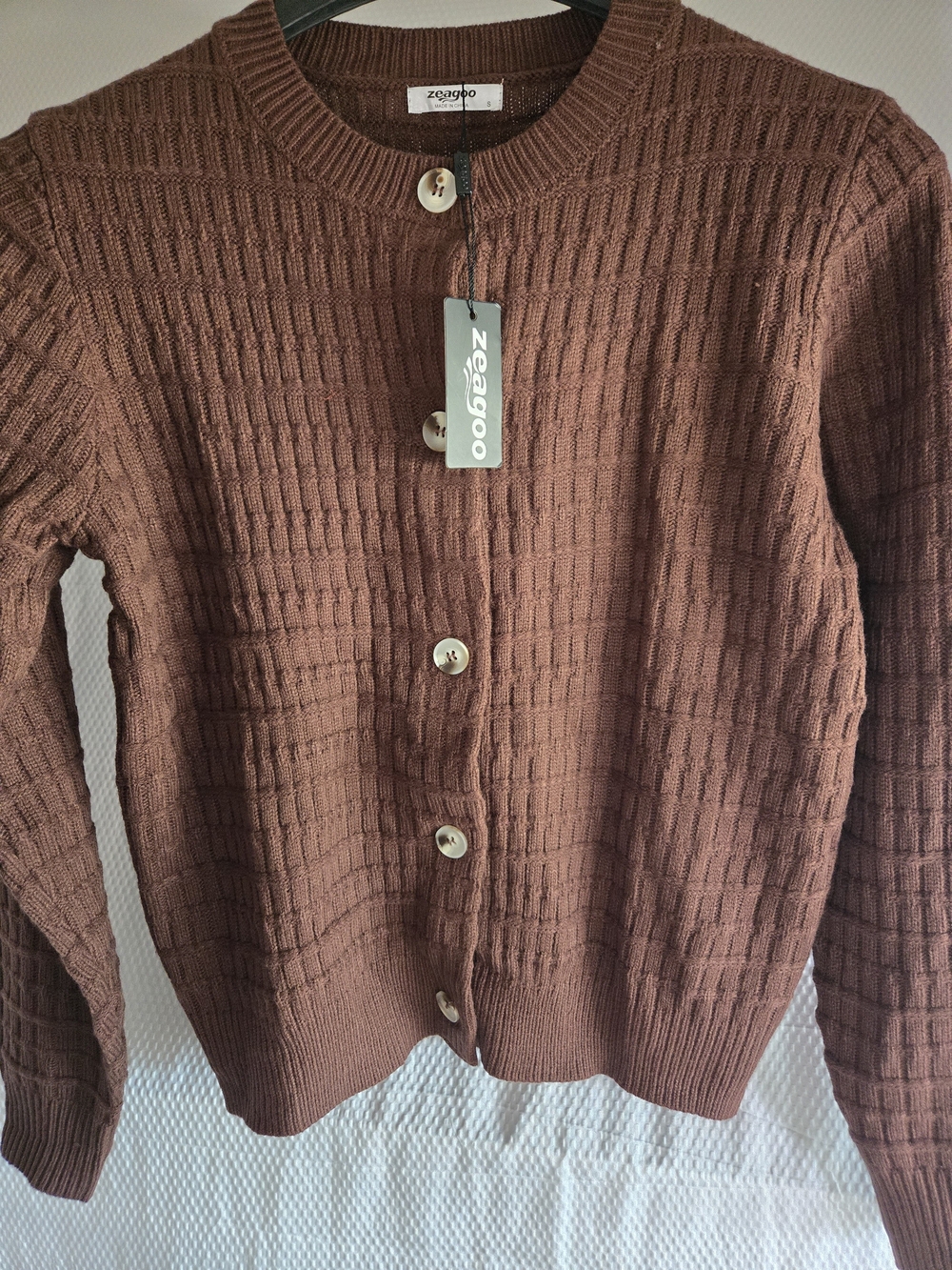 zeagoo Women's Chocolate Brown Textured Button Cardigan